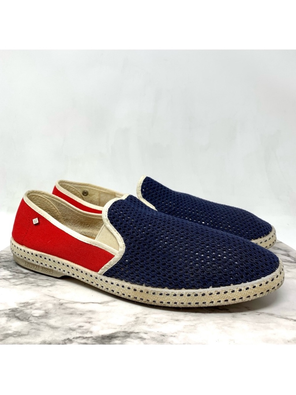 Riviera's Classic Canvas & Mesh Slip-On Loafer in Red/Blue 11/45 Mens Preppy